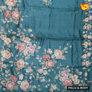 Teal Blue with Floral Print Raw Silk Saree - Thenianantham