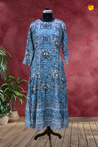 Sky Blue Geometric Floral Pattern Ladies Branded Readymade Maxi Top