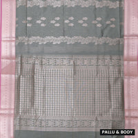 Ash Grey  With  Pink  Silk Cotton Saree
