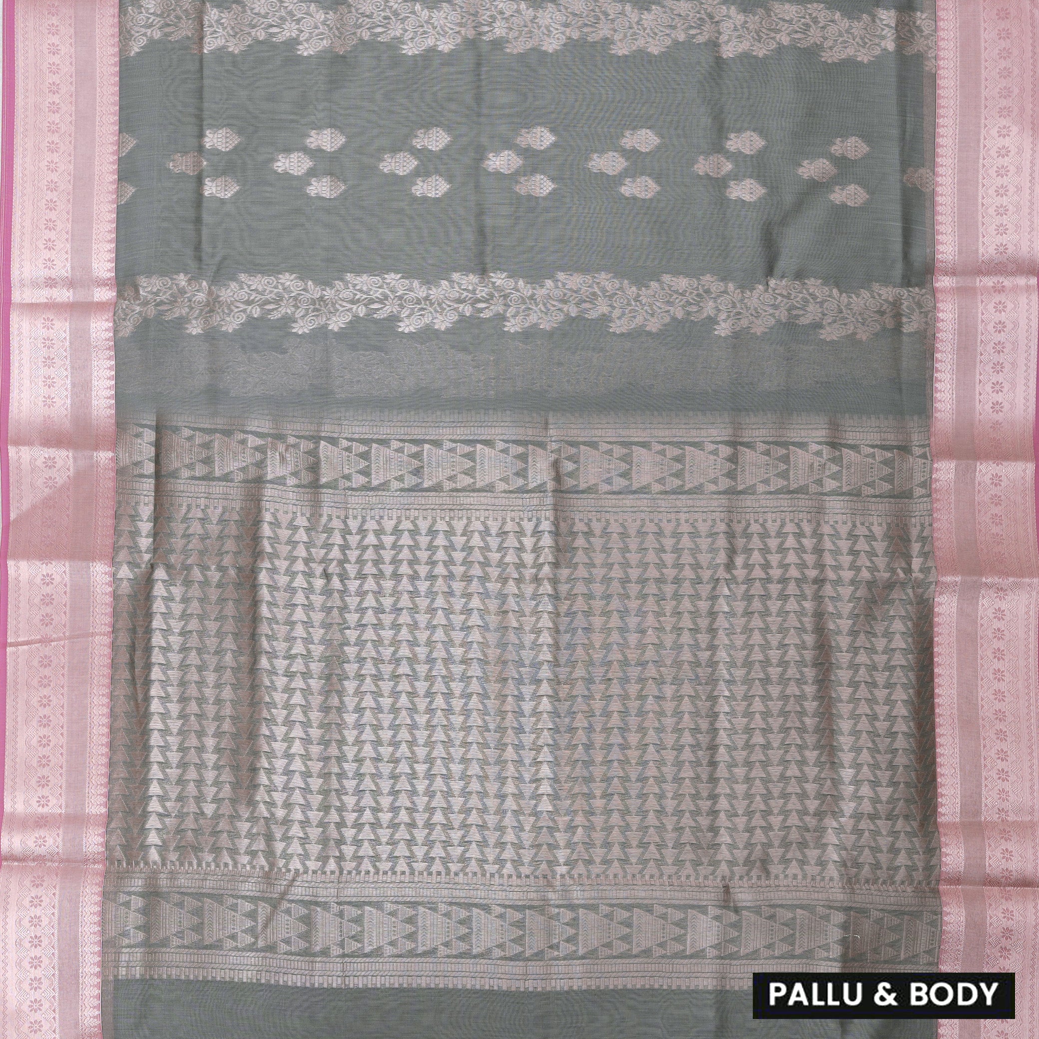 Ash Grey  With  Pink  Silk Cotton Saree