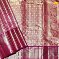 Pink Tissue Buttas Gold Zari Border Kanjivaram Wedding Silk Saree - Thenianantham