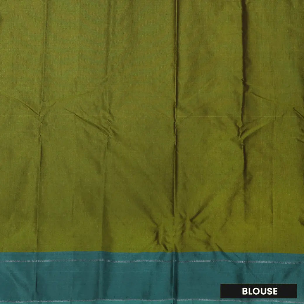 Olive Green With Teal Blue Border  Arani Silk Saree