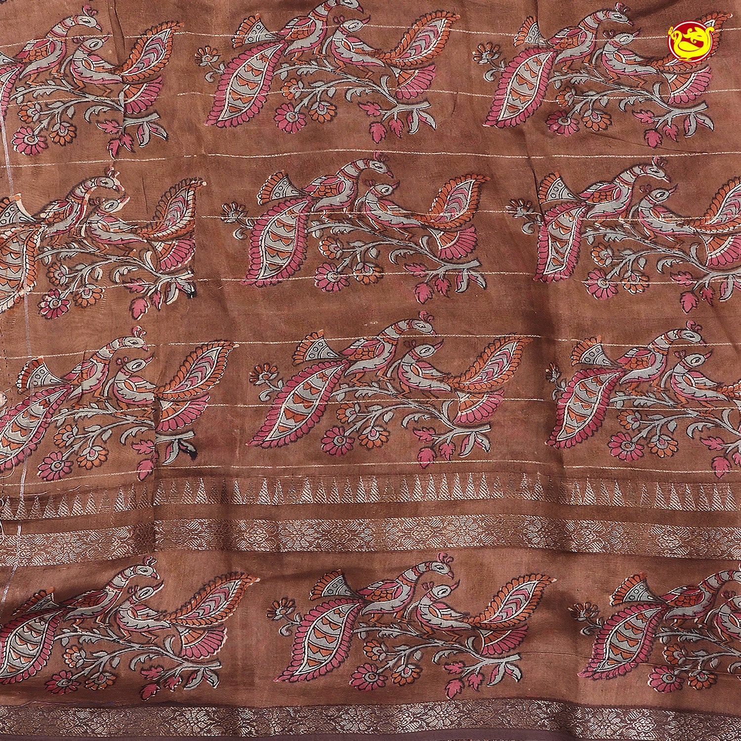 Sandal With Light Brown Shibori In Chanderi Silk Saree