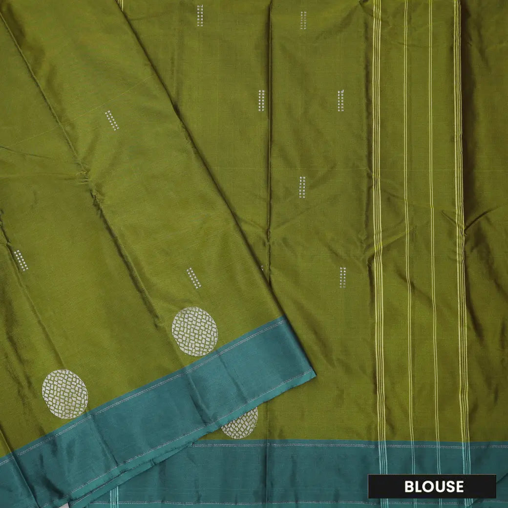 Olive Green With Teal Blue Border  Arani Silk Saree