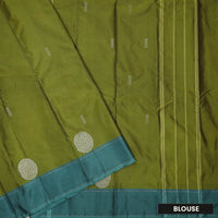 Olive Green With Teal Blue Border  Arani Silk Saree