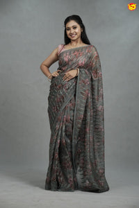 Grey With Light Pink Kora organza with sequence work Saree