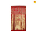 Crimson Red Jacquard Gold Zari Floral Design Long Border Pure Kanjivaram Subhalaya Wedding Silk Saree - Thenianantham