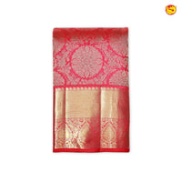 Pinkies Red Circle Floral Motifs Gold Zari Long Border Pure Kanjivaram Subhalaya Wedding Silk Saree - Thenianantham