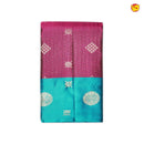 Magenta with Peacock Blue Diamond Needlework Buttas Motifs Gold Zari Floral Border Pure Kanjivaram Soft Silk Saree - Thenianantham