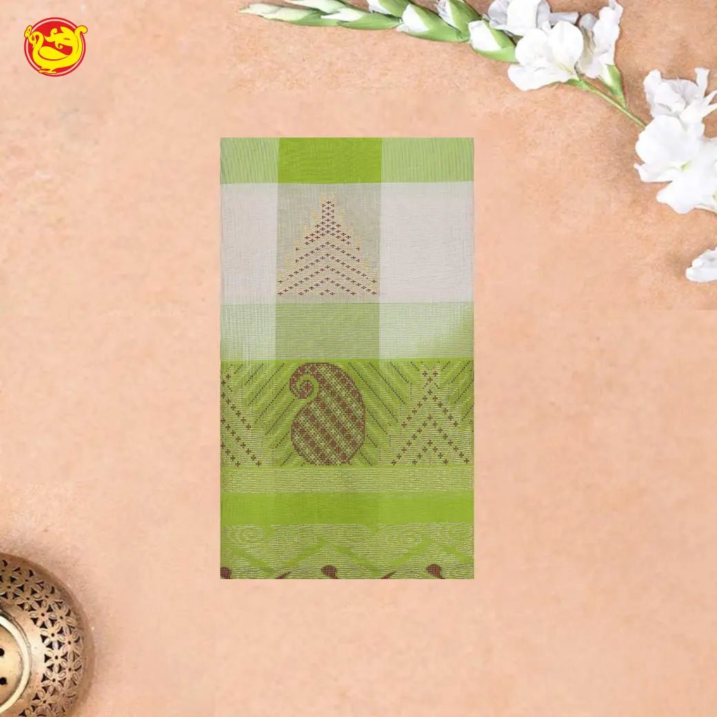 Off-White With Light Green Arani Silk Cotton Saree