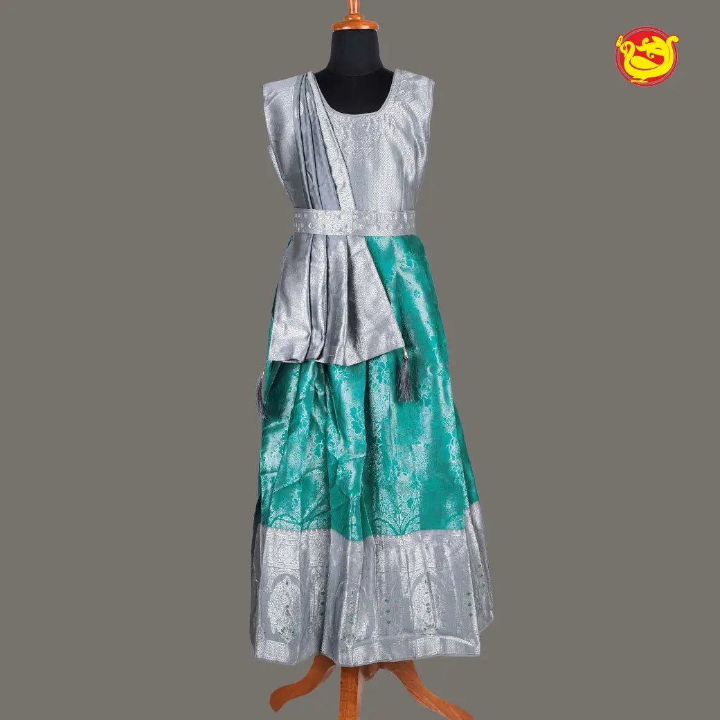 Sea green with Silver Girls & Women Branded Readymade Pattu Gown