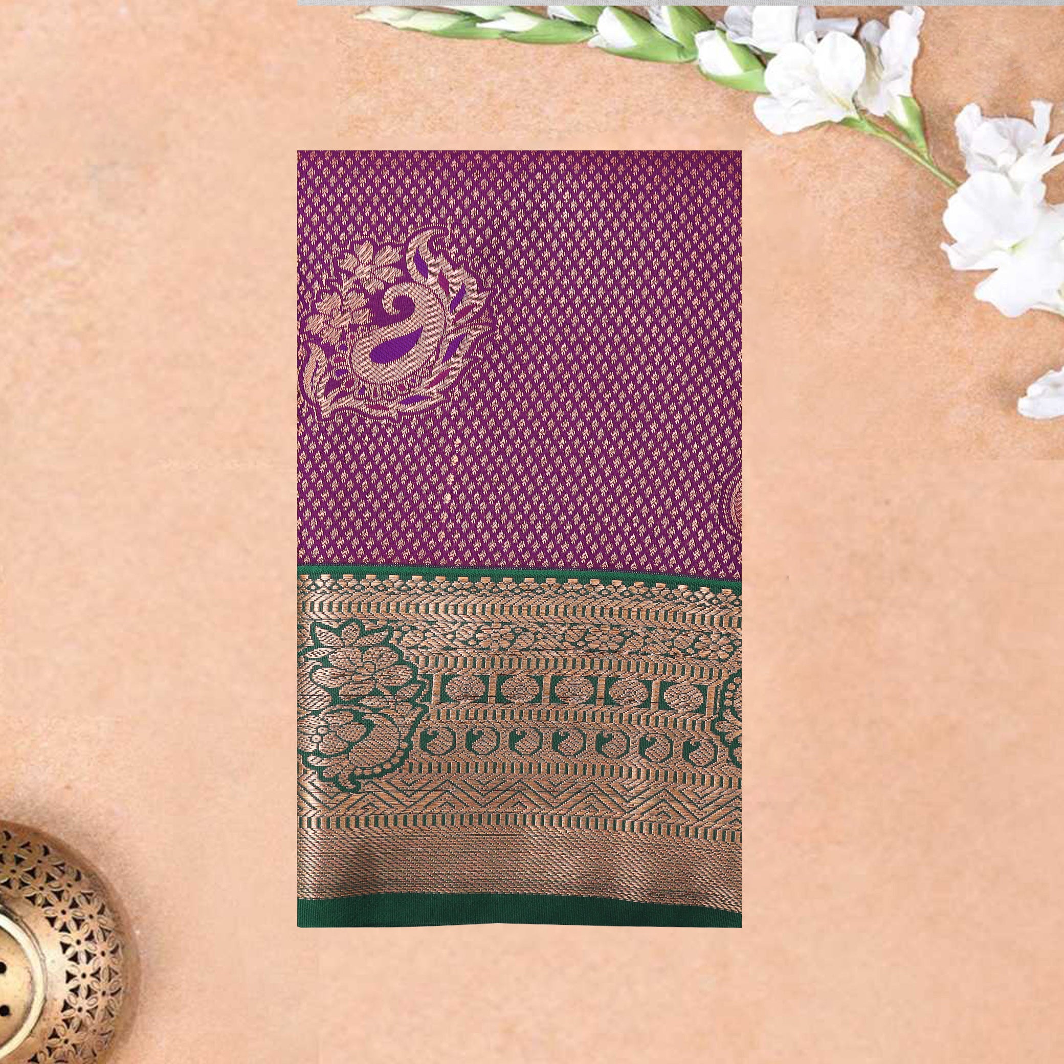purple and green Art Silk Saree