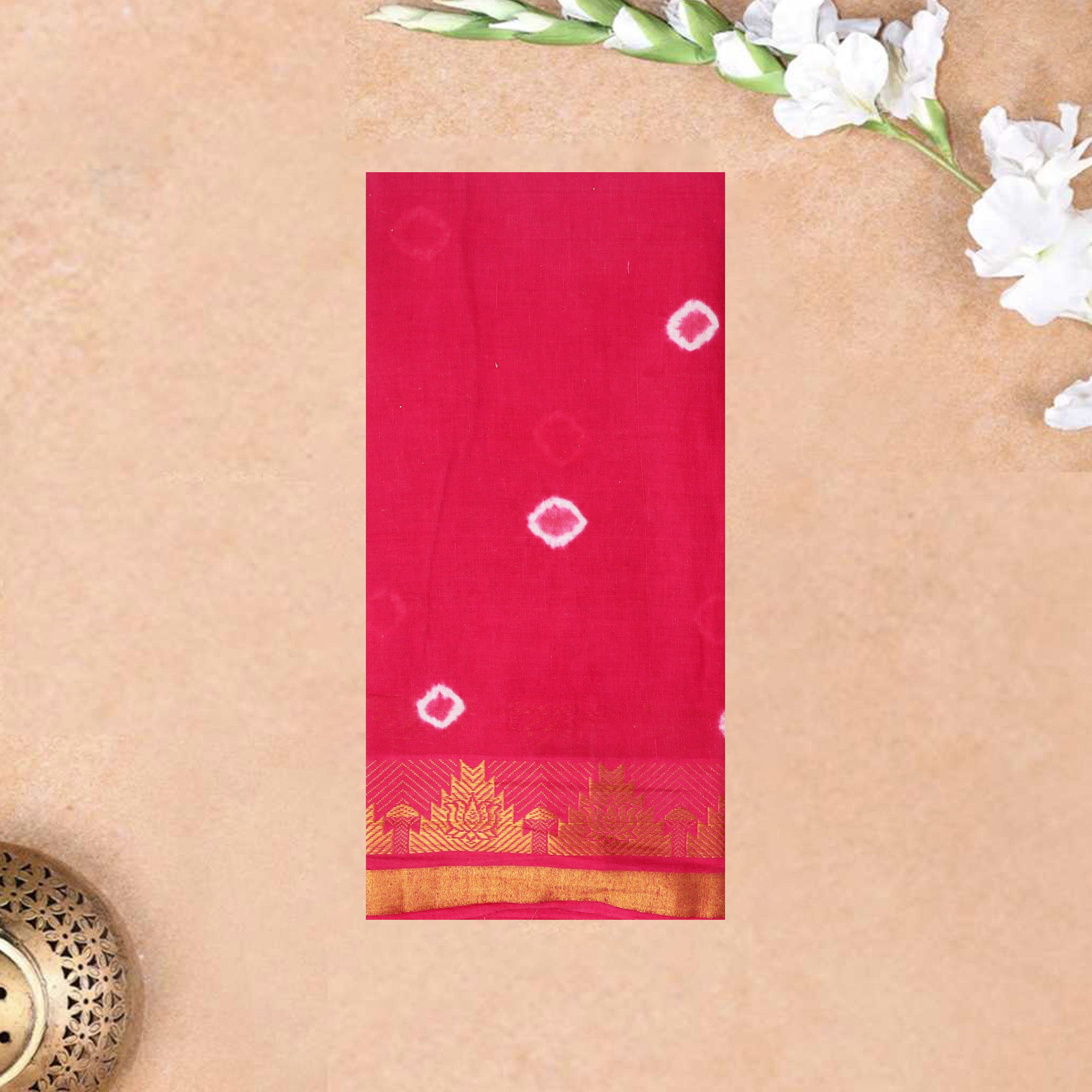 Rani Pink With Blue Sungudi Cotton Saree   without Blouse