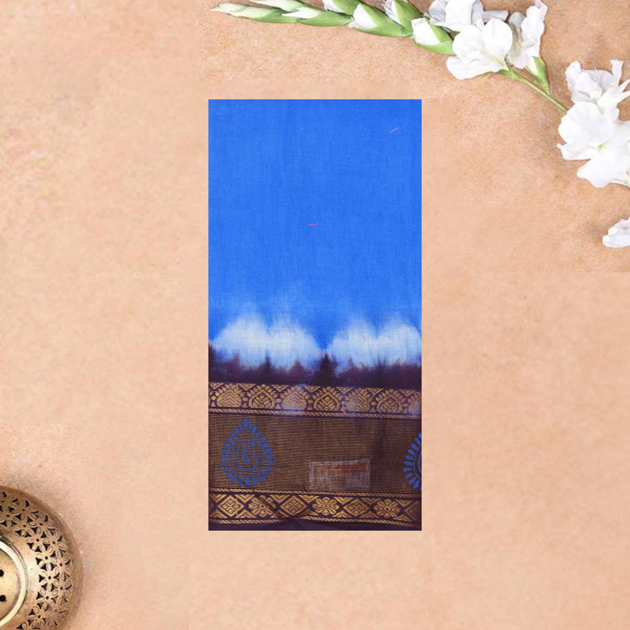 Sky Blue With Navy Blue Sungudi Cotton Saree   without Blouse