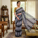 Black With Grey Stripes  Mul Mul Cotton Saree