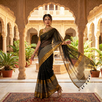 Black With Gold Colour  Mul Mul Cotton Saree