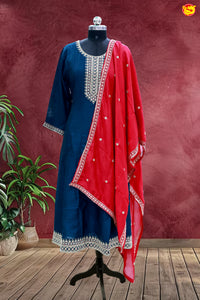 Navy Blue and Red Embroidery Work Ladies Branded Readymade Chudi Set