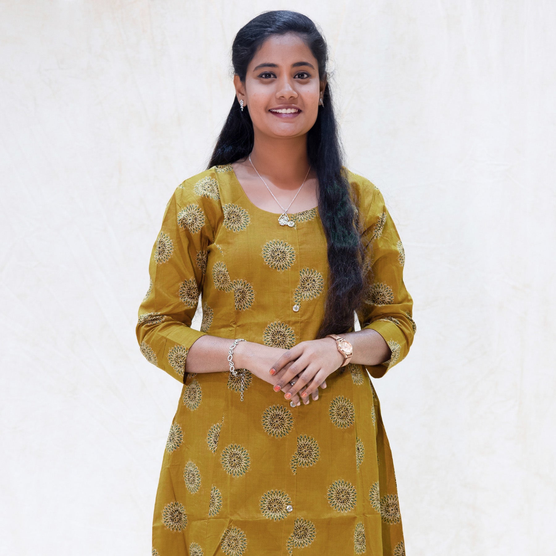 Tamira- Mustard Yellow With Floral Design  Ladies Branded Umbrella Top Readymade