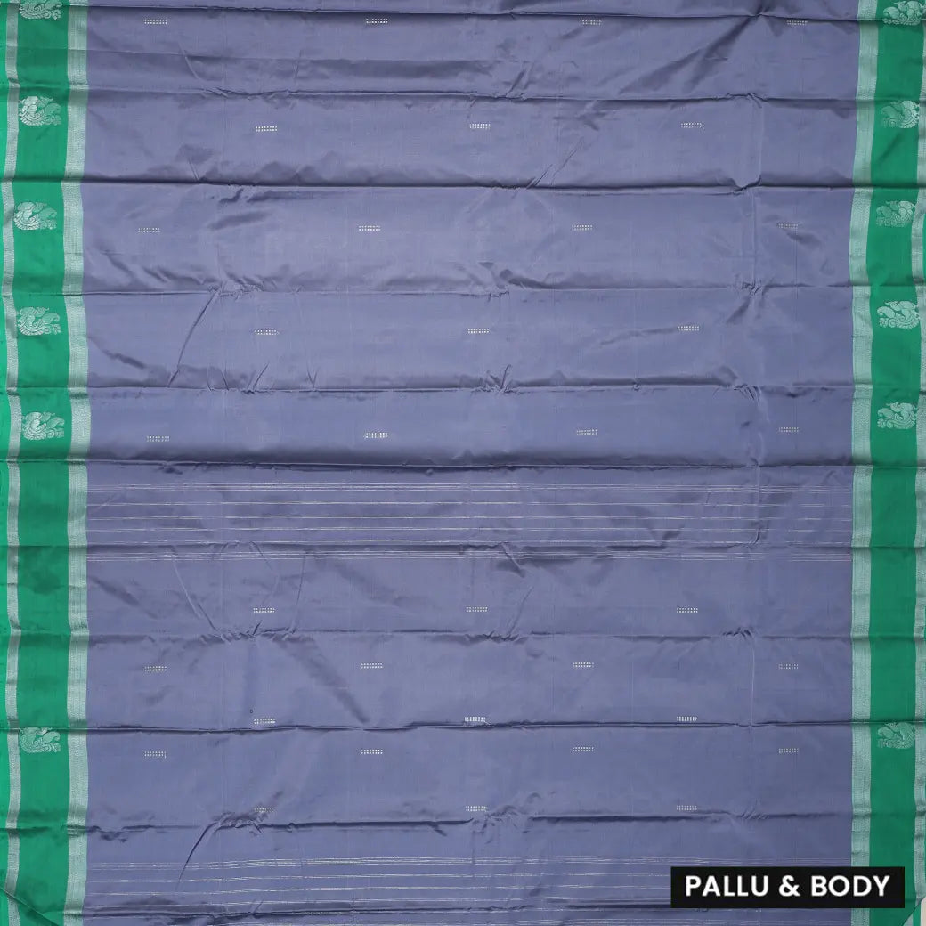 Dark Grey With Green Border  Arani Silk Saree