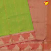 Parrot green with Orange 9 Yards Soft Silk Saree - Thenianantham