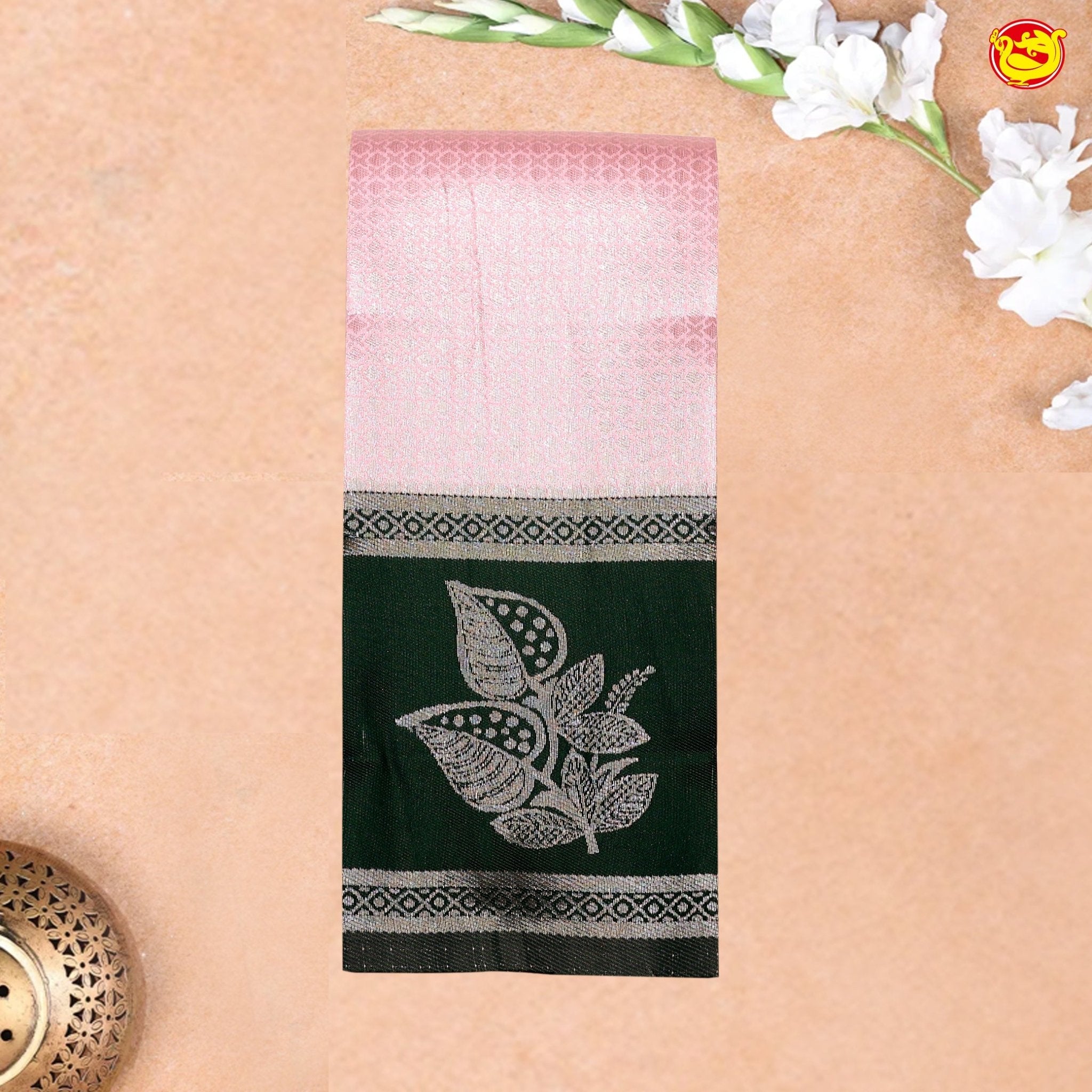 Pink with Black Floral Kubera Pattu Saree