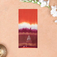 Orange  With Maroon Sungudi Cotton Saree   without Blouse