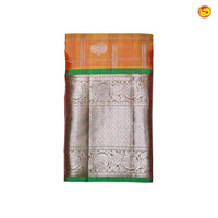 Orange and Green Checked in Tree Buttas Long Border Heirloom Pure Soft Silk Saree - Thenianantham