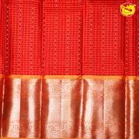 Red and Yellow Checked Traditional  Long Border Kanjivaram Pure Soft Silk Saree