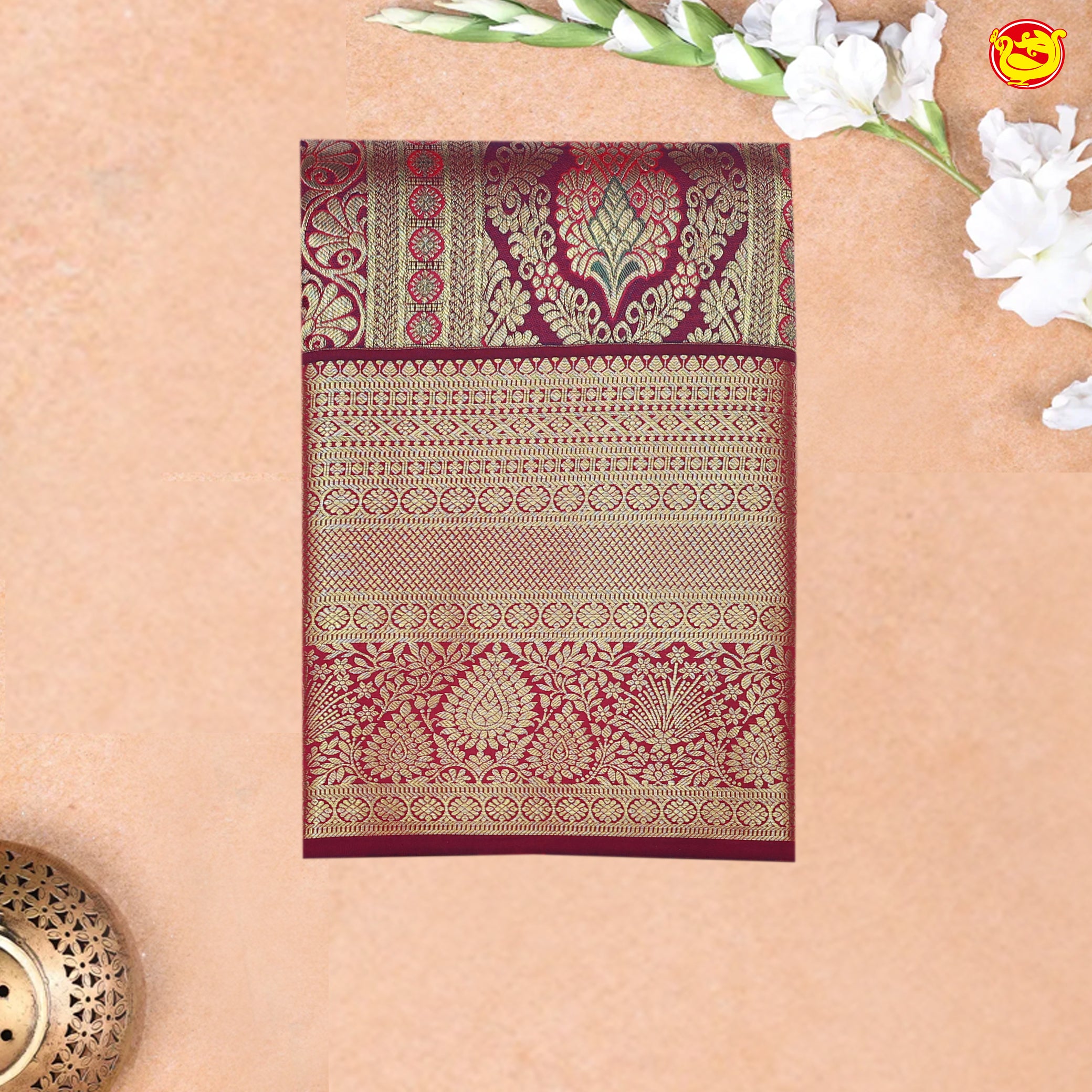 Dark Maroon with Dark Pink Gold Zari Long Border Wedding Silk Saree