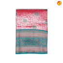 Pink with Teal Green Floral Motifs Soft Tissue Silk Saree