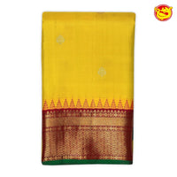 Mango Yellow Buttas Gold Zari Floral Border Pure Kanjivaram Soft Silk Saree - Thenianantham