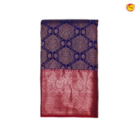 Navy Blue with Pink Buttas Motifs Copper Zari Long Border Pure Kanjivaram Wedding Silk Saree - Thenianantham