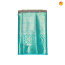 Purple Green Floral print Tissue Silver Zari Floral Long Border Kanjivaram Wedding Silk Saree