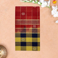 Black with Yellow Checked Gold Zari Border Maroon Floral Pallu Venkatagiri Pure Cotton without Blouse - Thenianantham