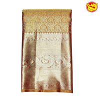 Light Amber Jacquard Gold Zari Floral Border Pure Kanjivaram Wedding Silk Saree - Thenianantham