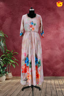 Peach Colourfull Floral Motifs Ladies Branded Readymade Maxi Top