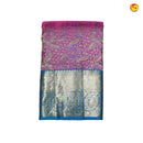 Pink with Blue Jacquard Gold Zari Floral Border Kanjivaram Wedding Silk Saree