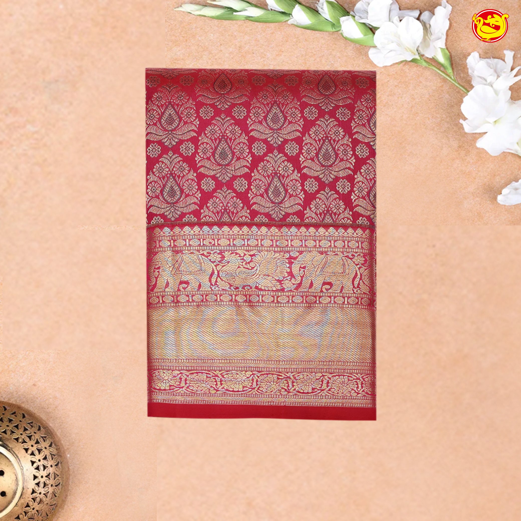 Red Rose with Gold Zari Border Wedding Silk Saree