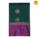 Bottle Green Checked Round Buttas Gold Zari Pure Kanjivaram Soft Silk Saree - Thenianantham