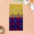 Ink Blue with Maroon Checked Gold Zari Border Yellow Floral Pallu Venkatagiri Pure Cotton without Blouse - Thenianantham