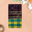 Green and Yellow Checked Gold Zari Border Brown Floral Pallu Venkatagiri Pure Cotton without Blouse - Thenianantham