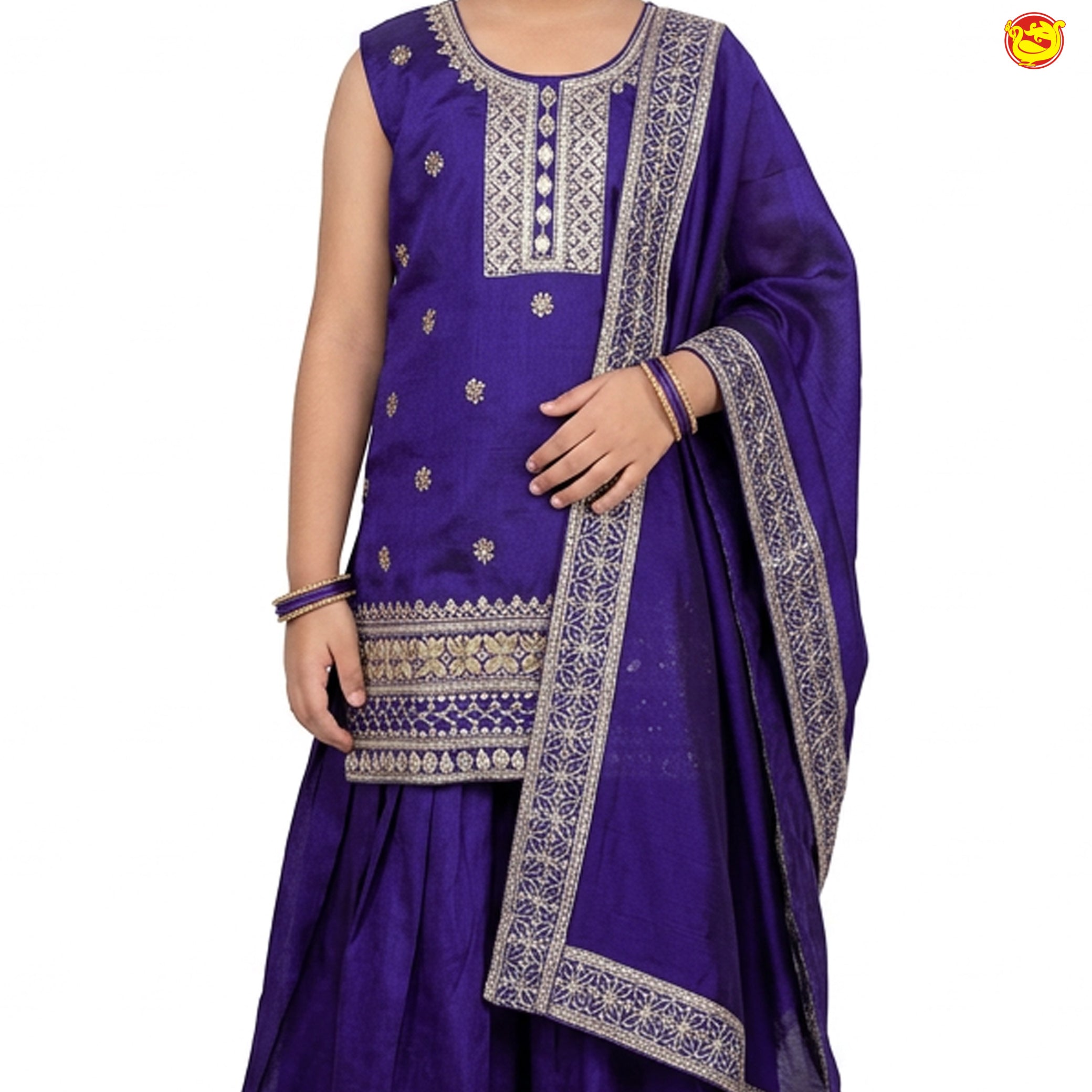 Deep Violet Color Girls Branded Readymade Sharara set