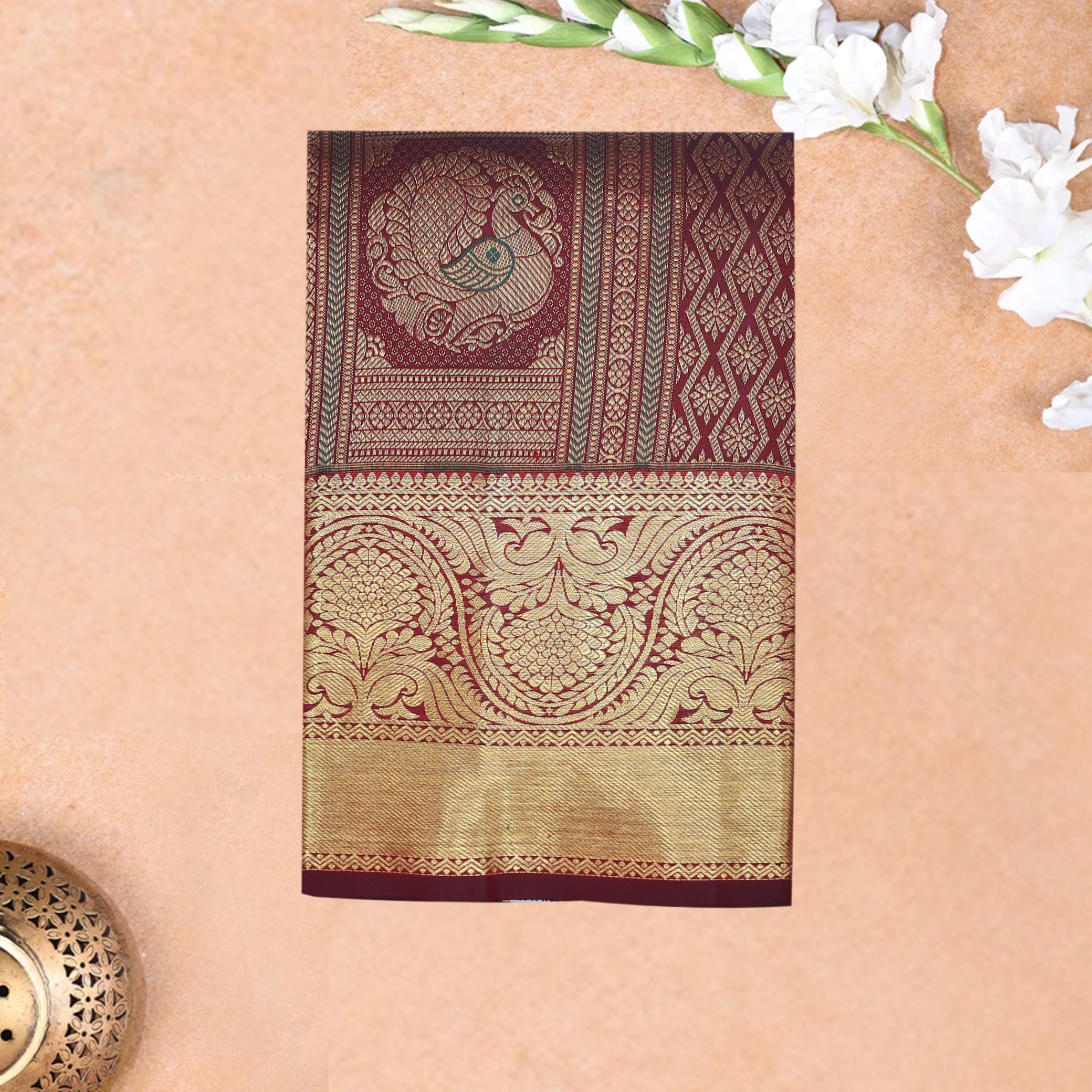 Chocolate Brown with Gold Zari Wedding Silk Saree