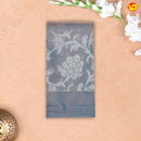Blue and Grey with Orange Pallu Floral Design in Silver Zari Kotta Tissue Saree