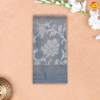 Blue and Grey with Orange Pallu Floral Design in Silver Zari Kotta Tissue Saree