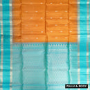 Mustard Orange  With Teal Green Soft Silk Saree