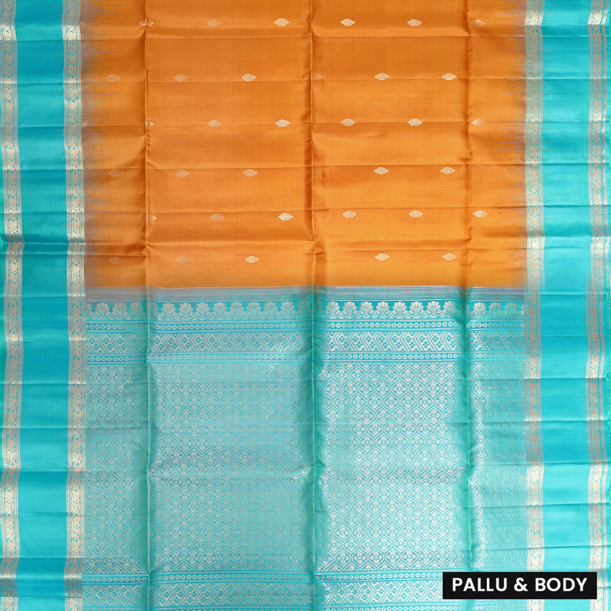 Mustard Orange  With Teal Green Soft Silk Saree