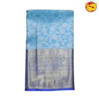 Pastel Blue Jacquard Gold Zari Mango Motifs Border Pure Kanjivaram Wedding Silk Saree - Thenianantham