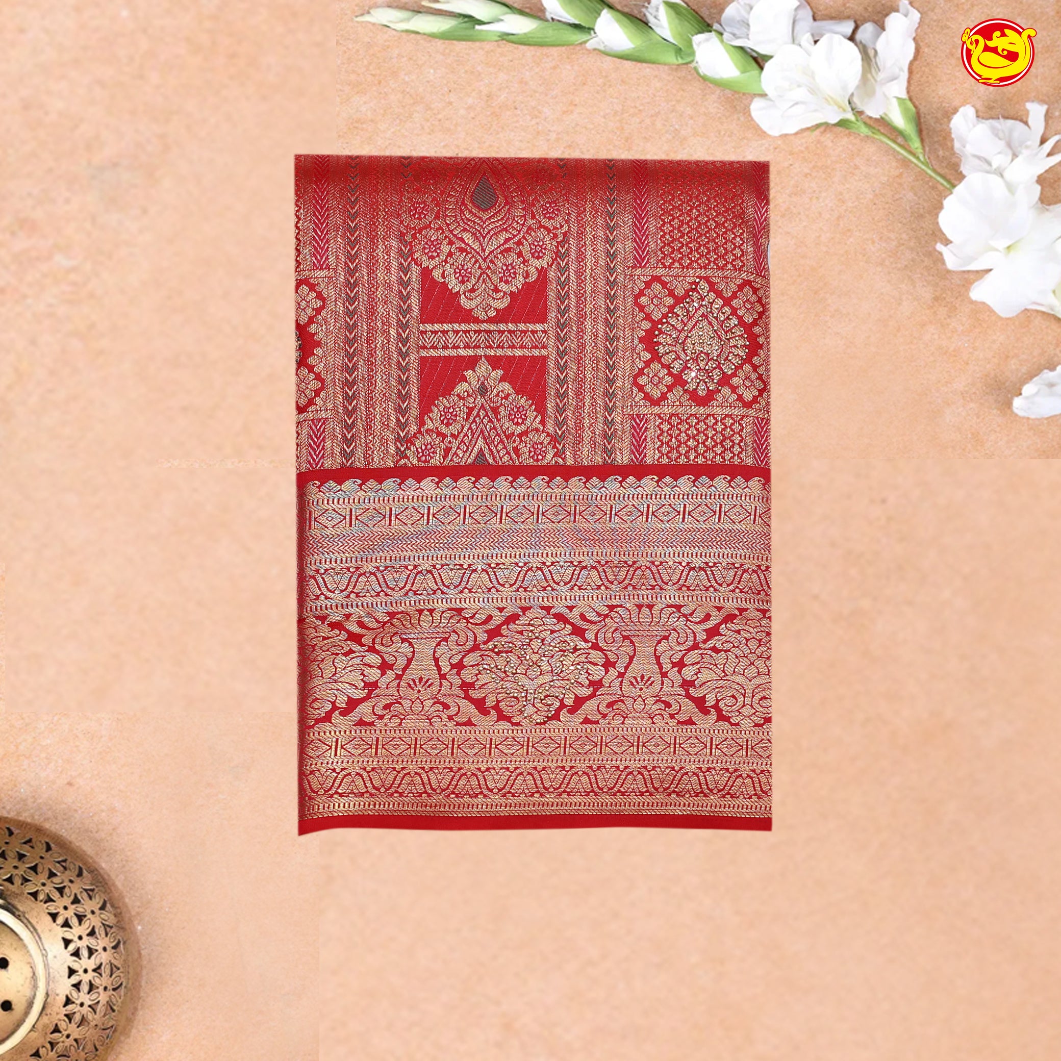 Chilly Red with Golden Zari Border Wedding Silk Saree