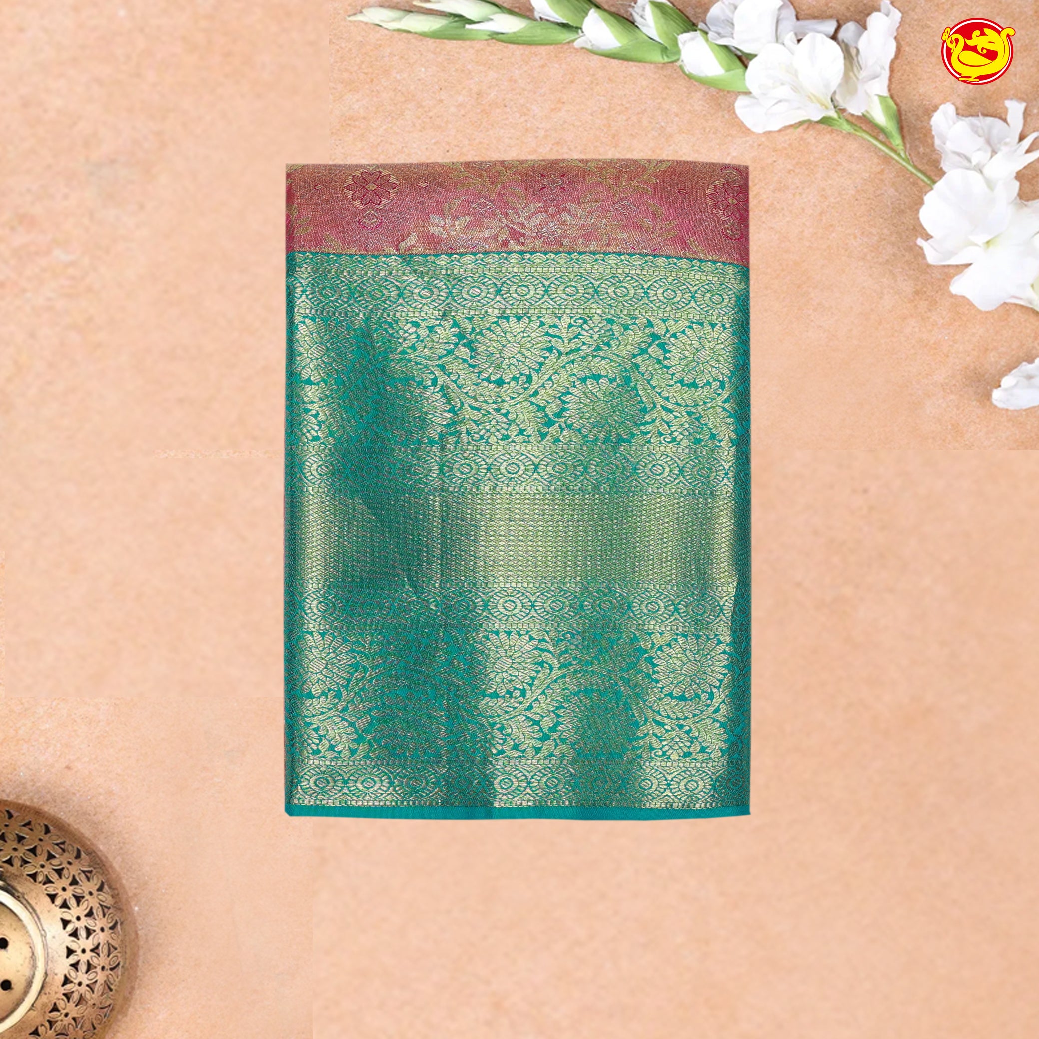 Pink with Water Green Traditional Tissue Wedding Silk Saree